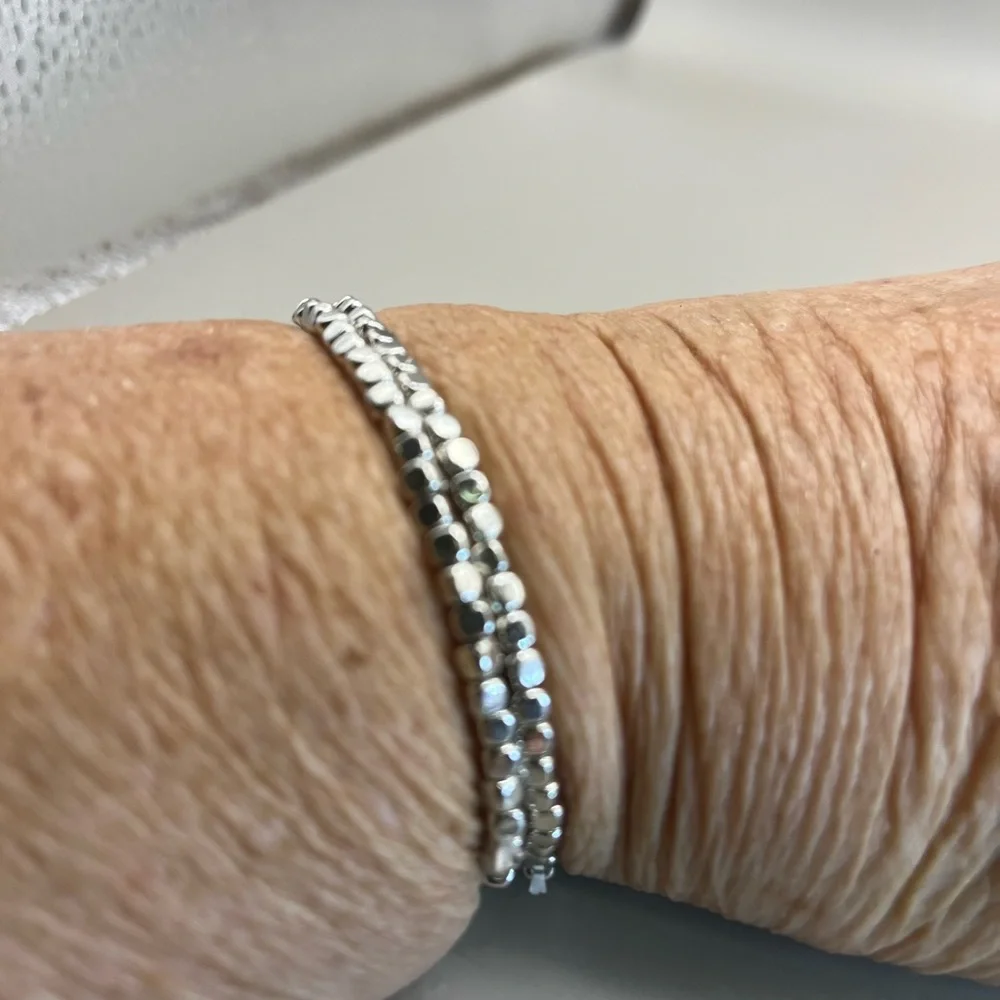Elegant Silver and Blue Beaded Bracelet Set